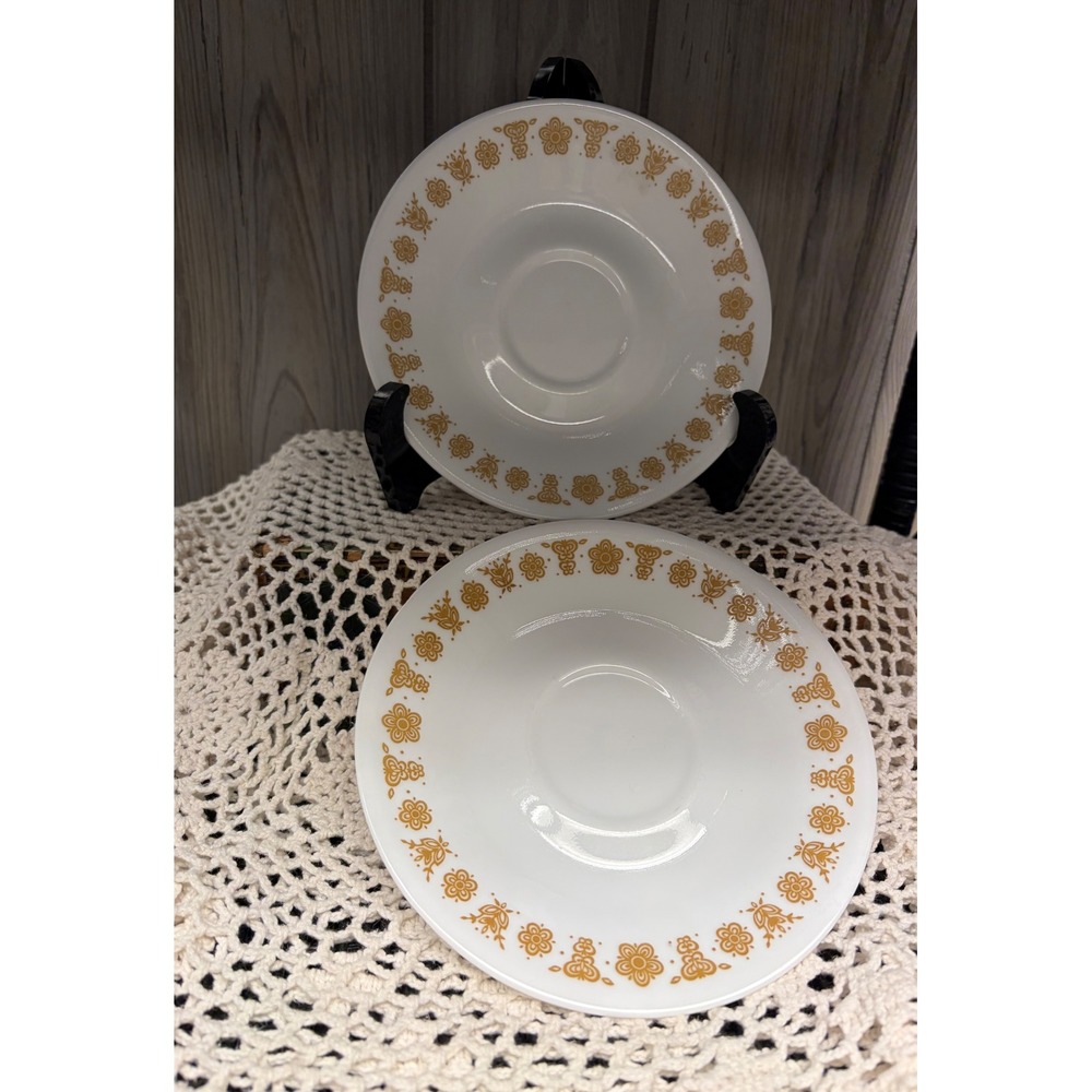 Corelle Butterfly Gold Saucer Set of 2 Vintage Corning Vitrelle Floral 6.25"